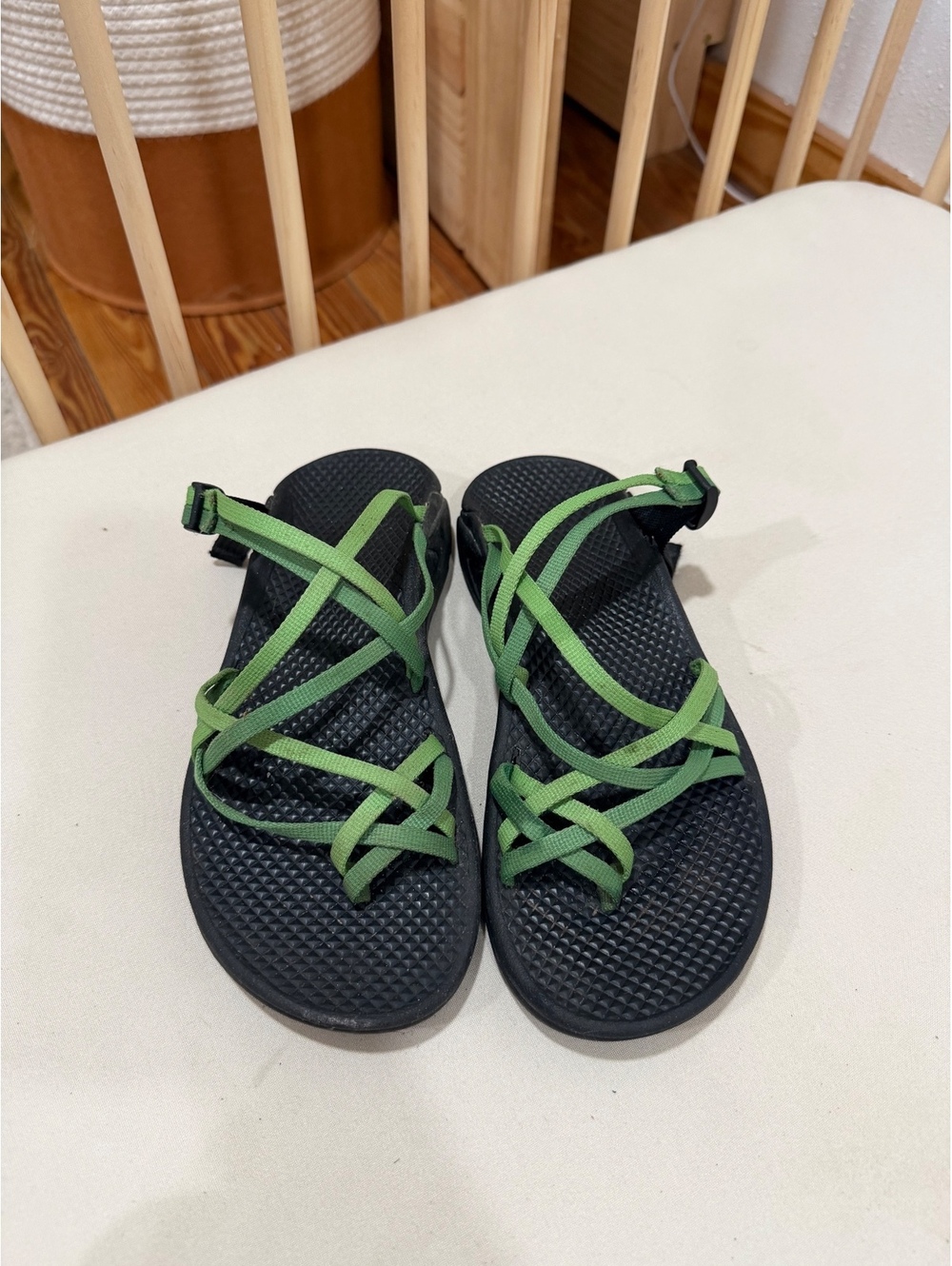 Chaco black and green strappy sandals